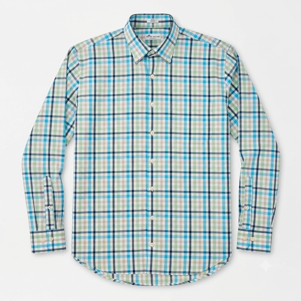 Peter Millar Crown‎ Ease Shirt Mens Large L Plaid Button Down Long Sleeve Blue